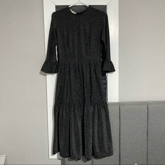 Shimmery black and silver long sleeve midi dress - Picture 14 of 15